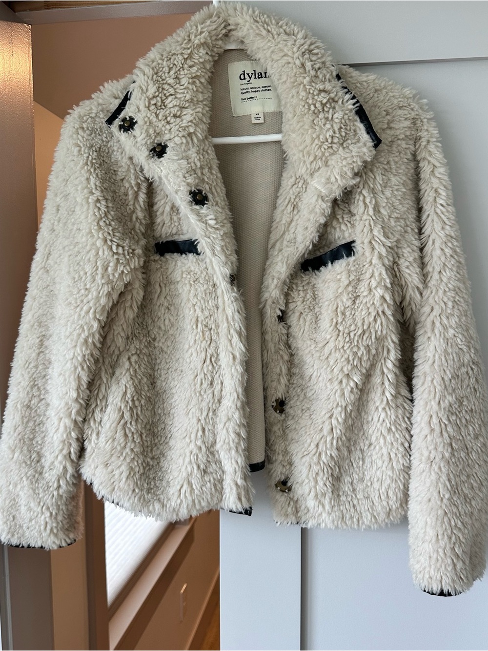 dylan Cream Faux Shearling Jacket with Black Trim